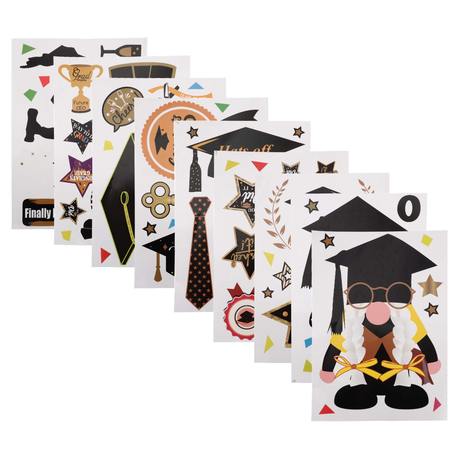 Amosfun 9Pcs 2021 Graduation Party Decorations CONGRATS GRAD Stickers Gnome Glass Cling Window Decals Class of 2021 Supplies