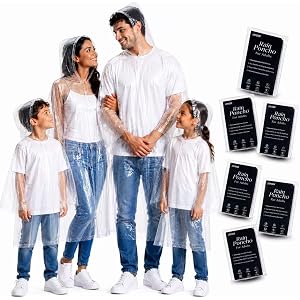 Uiyoeh Disposable Rain Ponchos for Adults，6 packs Clear Emergency Ponchos with Drawstring Hood, Waterproof Poncho Compact，Cle