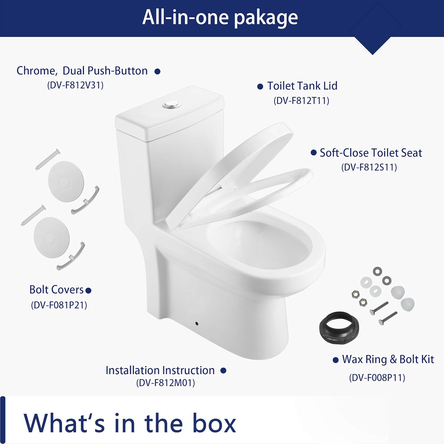 DeerValley DV-1F52813 Small Compact Dual-Flush Elongated One-Piece Toilet, Space Saver Commode designed for Water Closet, Soft Closing Seat Included, High-Efficiency WaterSense Cotton White - - 