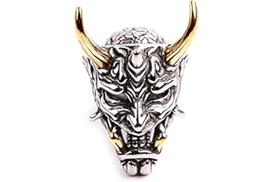 MIVEIVIA Hannya Mask Skull Ring Gothic Vampier Skull Prajna Skeleton Stainless Steel Devil Hip Hop Rap Punk Rocks Clubs Halloween Cosplay boys jewelry Cuban Rings for men