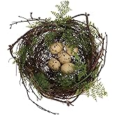 YARNOW Artificial Fake Birds nest Bird Nest with 5 Eggs Rattan Bird Nest Decoration Small Fake Birds Nest Ornament for Home E