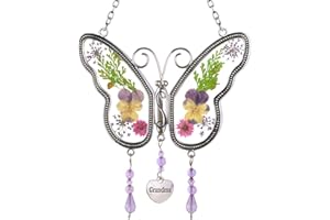 SIX FOXES Gifts for Grandma Butterfly Grandma Birthday Gifts Real Flowers Wind Chime Granddaughter Butterfly Gift Hanging Room Decor