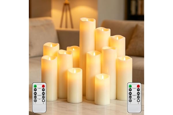 12 Pack Ivory Real Wax Flameless Candles, 3.5/4/5/6/7/8 Inch Gradient LED Taper Candles, Realistic Flickering Flame Battery O