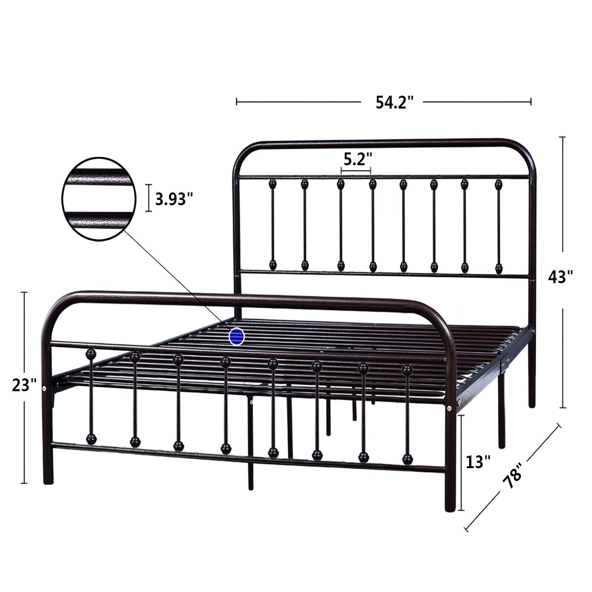 DUMEE Metal Bed Frame Full Size Platform with Vintage Headboard and