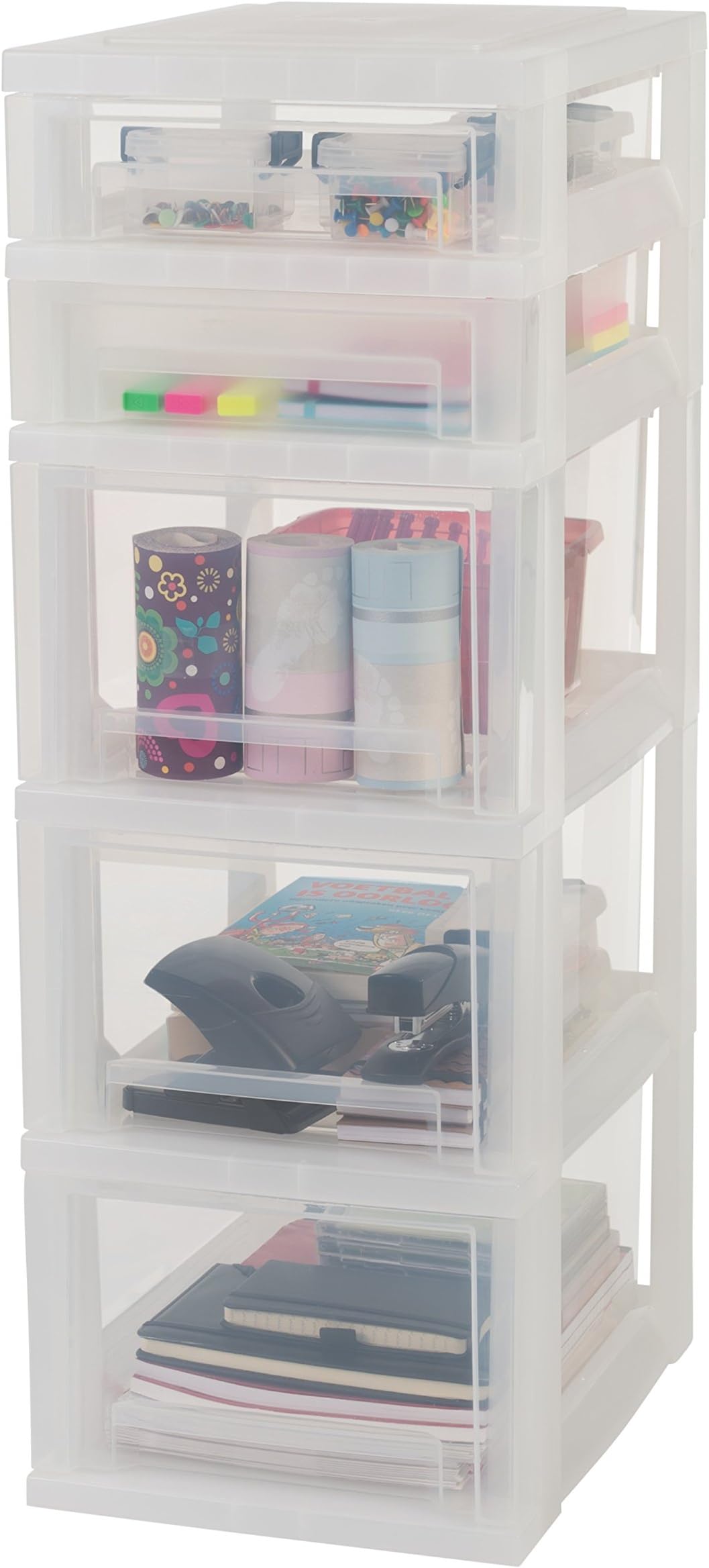 Iris Ohyama, Storage chest, tower, 2 x 7 L + 3 x 16 L, with wheels, ergonomic handles, office, garage, bathroom - Smart Drawer Chest SDC-323 - Frosted White
