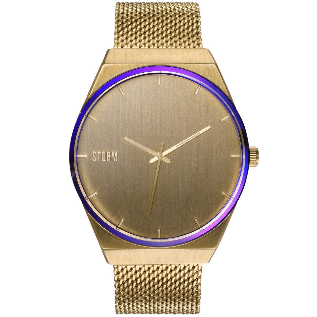 STORM CIRERO Gold Men's Watch with Large Chunky dial, Lazer Coloured Rim and Adjustable Thick mesh Strap