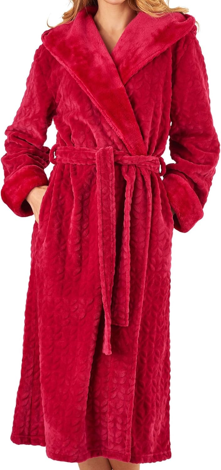 Slenderella Ladies Faux Fur Hooded Dressing Gown Super Soft Shawl