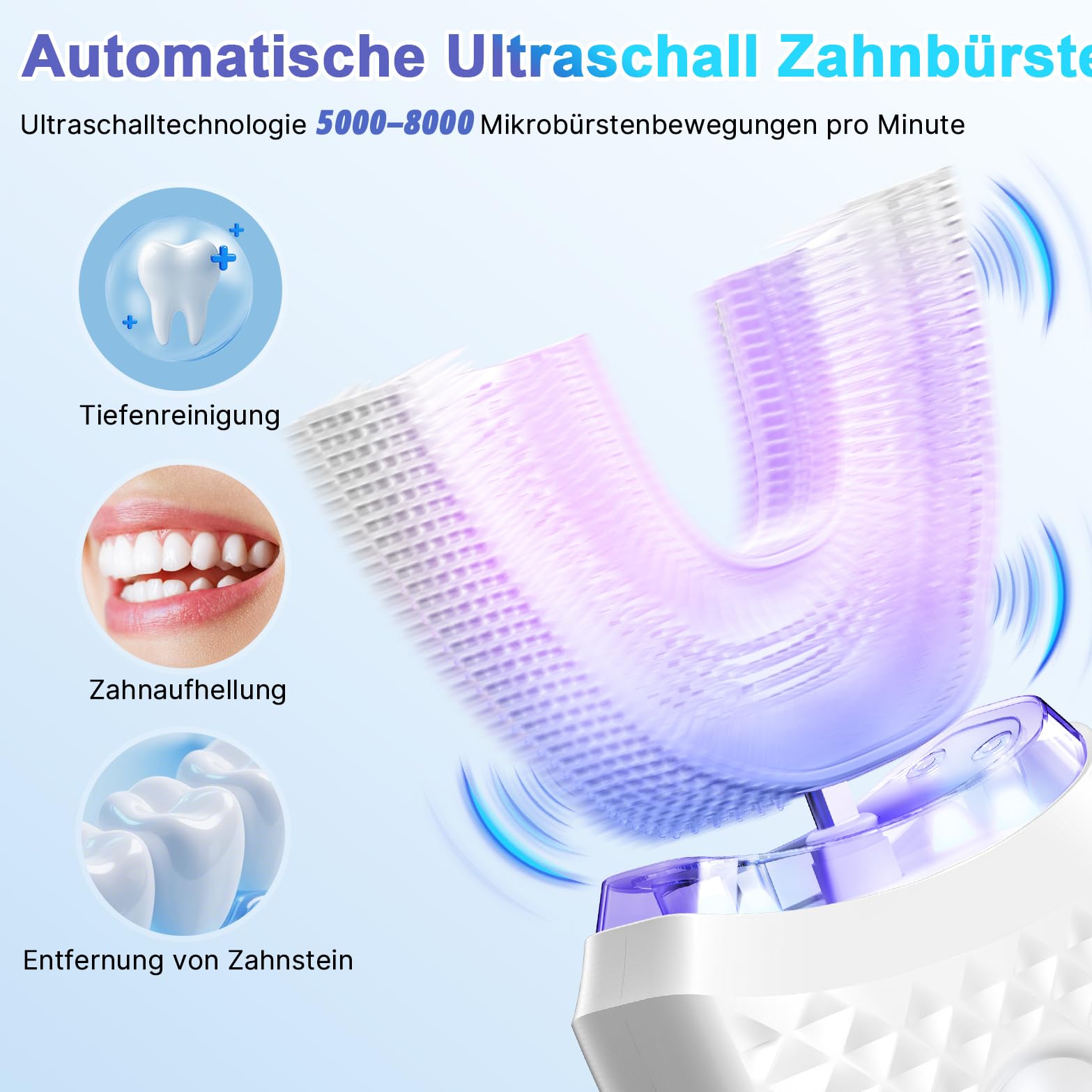 Ultraschall Automatische Zahnbürste, Elektrische Schallzahnbürste mit Timer, 360°-Rundumreinigung des Mundraums, Wasserdicht IPX7, Reinigt die Zähne effektiv,Ultraschallzahnbürste 5