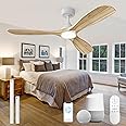 NOPAARD 60 Inch Smart Ceiling Fan with Lights, Wood Blades Ceiling Fan with Remote, Alexa, App Controls, Quiet DC Motor 6 Speed, Timing, High CFM, Dimmable LED Light for Home Office, Natural Wood