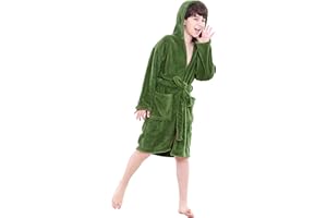 Kids Plush and Soft Robe Boys Girls Solid Hooded Bathrobe and Shawl Collar Sleep Bath Robe (5-11 Years) Variety of Colors sle