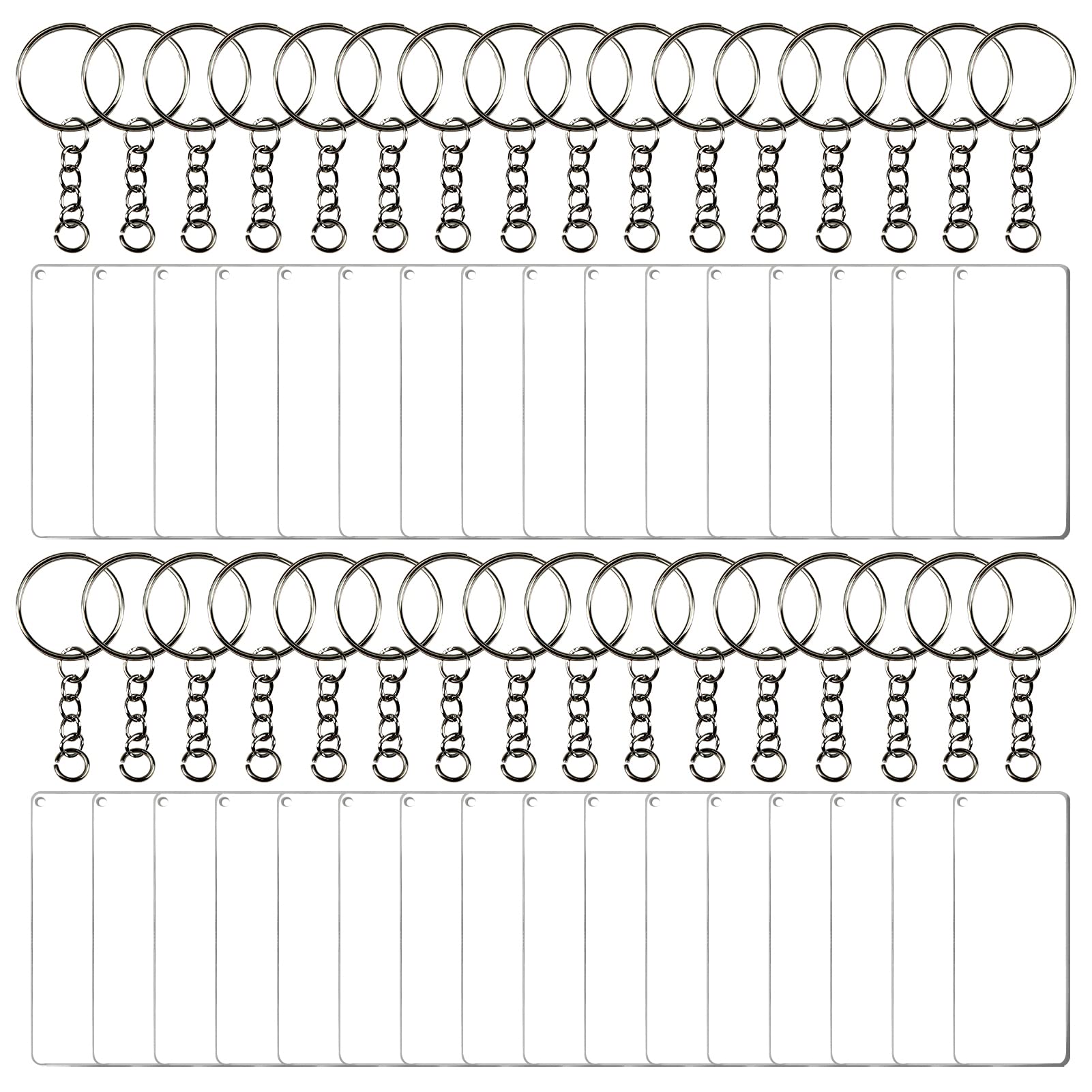 TOAOB 48pcs Acrylic Keyrings Blanks Set, Acrylic Clear Rectangle Blanks Accessory with Keychain Rings and Jump Rings for DIY Projects and Crafts