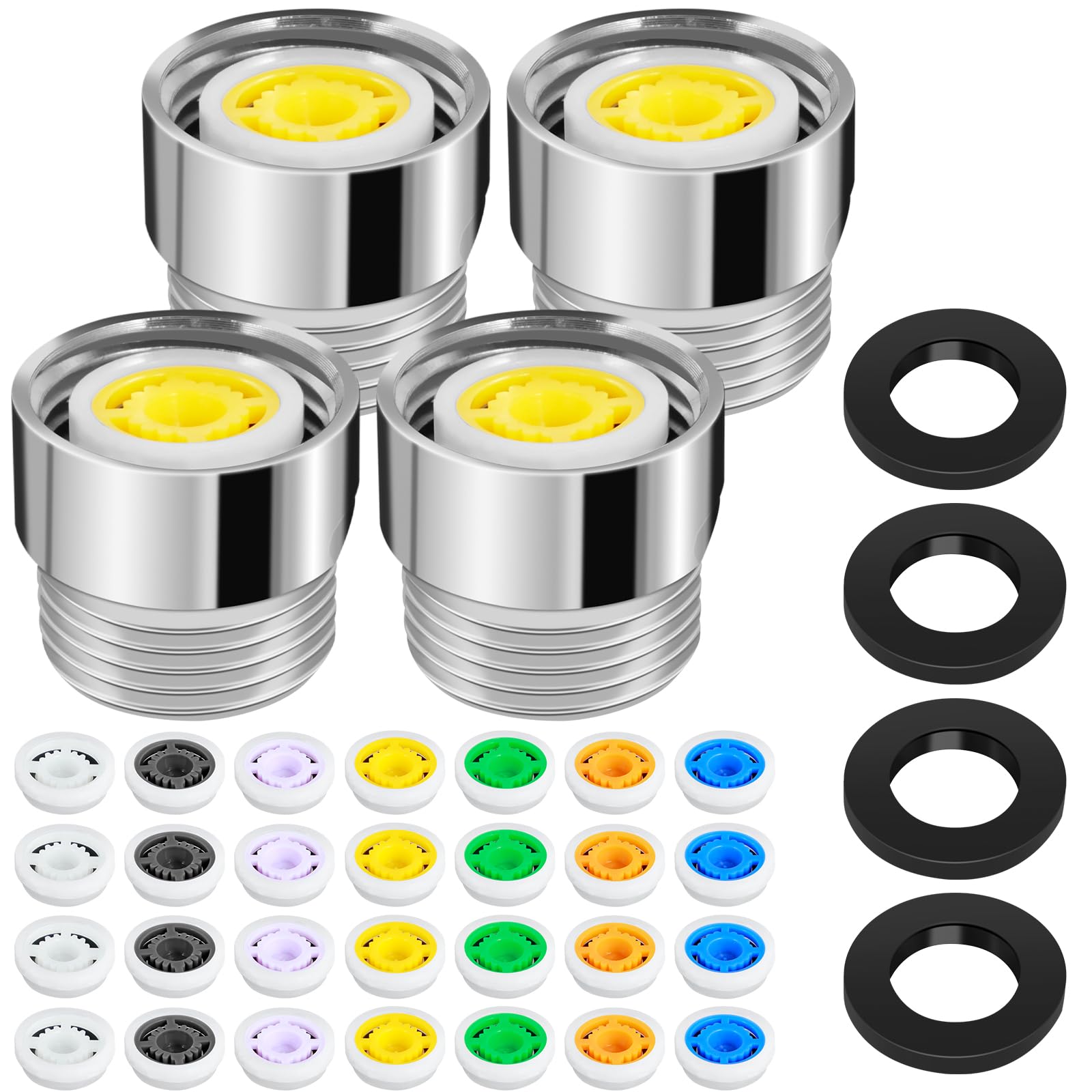 4 Packs Shower Flow Reducer Limiter Set, Shower Flow Restrictor Water Saver Tap Filter, 4pcs Shower Head & 1/2 Inch Thread Size 4, 5, 6, 7, 8, 10, 12 L/min Flow Universal Tap Aerator Replacement Parts