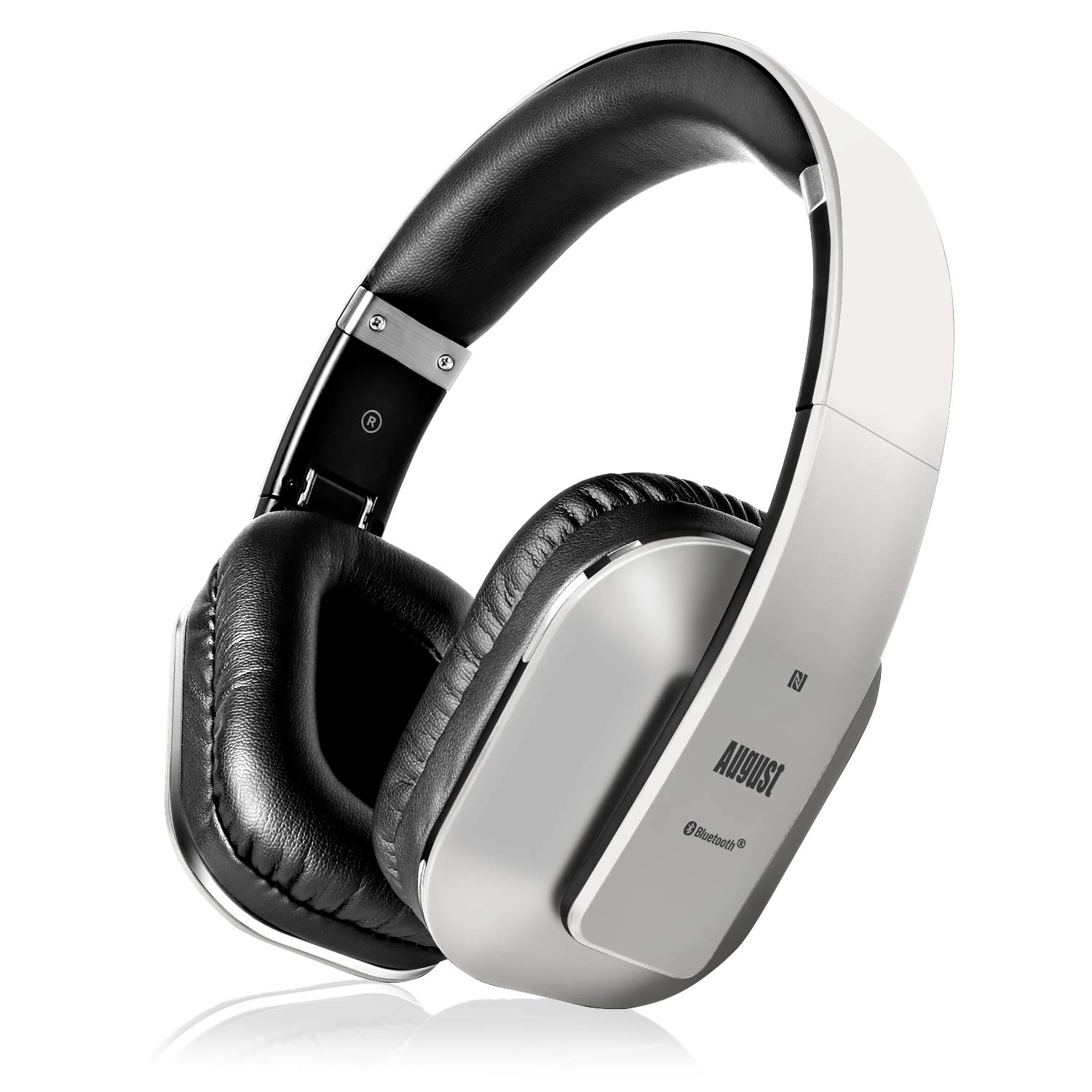 August EP650S Over-Ear Wireless Headphones with Mic – Bluetooth 5.1 Studio Headset with EQ, 20H Playtime, aptX LL, NFC Touch, Multi-Point for 2 Devices, 3.5mm Aux, Adjustable Headband – Silver