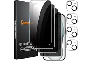 Lesakit 4+4 Pack Privacy Screen Protector for iPhone 15 Plus 6.7-Inch with 4 Pack Camera Lens Protector, Anti Spy Tempered Glass Film 9H Hardness Case Friendly
