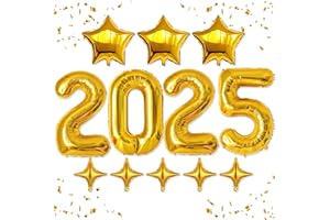 HIPARTY 42inch 2025 balloon numbers, with 8pcs start balloons, 2025 balloons gold for New Years Decorations 2025, New years eve balloons, New Years Eve Party Supplies 2025, NYE Decorations