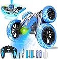 Remote Control Car, 360° Rotating RC Stunt Car with Lights and Spray, 2.4Ghz 4WD Double-Sided Driving RC Car Toys for Kids, Outdoor Dinosaur Truck Gift for Boys and Girls Age 4-7,8-12 (Blue)