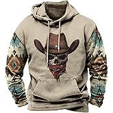 MARSVOVO Aztec Hoodies For Men Cowboy Western Vintage Ethnic Print Hooded Sweatshirt Fashion Graphic Fall Pullover
