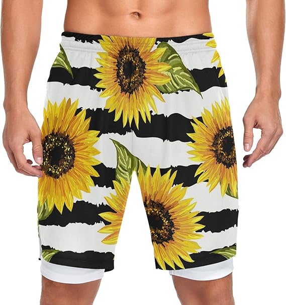 ALAZA Oil Painting Sunflower Stripe Men�s Shorts Workout