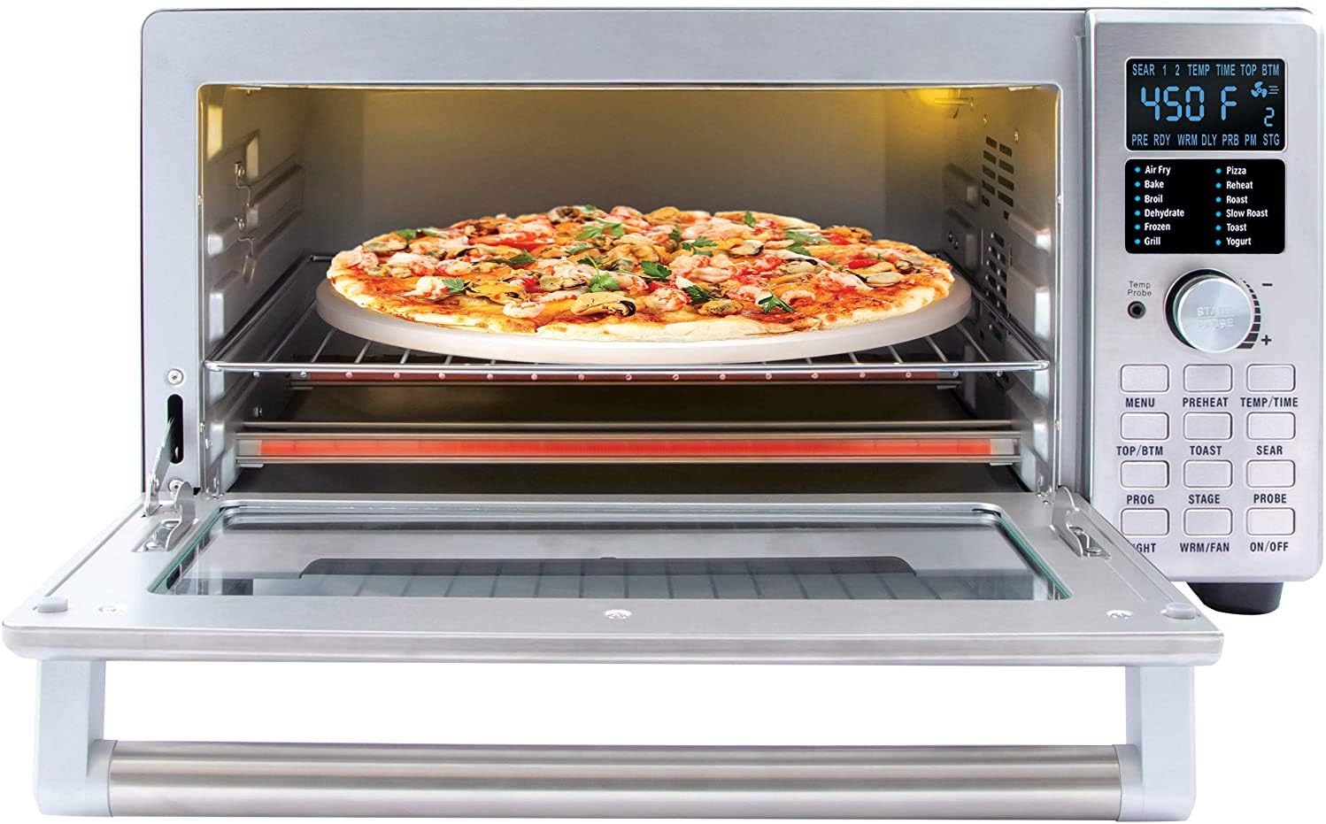 NUWAVE BRAVO XL 1800-Watt Convection Oven with Crisping and Flavor Infusion Technology (FIT) with Integrated Digital Temperature Probe for Perfect Results; 12 Programmed Presets; 3 Fan Speeds; 5-Quartz Heating Elements; Precision Temperature Control from 100F to 450F in 5F increments; Cook up to a 10 LB. Chicken, 13 inch Pizza, or 9 Slices of Toast; Air