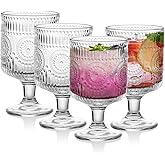Btrquedo Vintage Goblet Glasses Set of 4, 8 oz Embossed Wine Glasses Romantic Cocktail Glasses for Beverages, Water Globlets for Restaurants, Party, Wedding, Bar