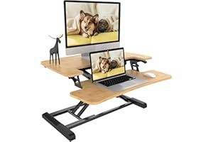 FLEXISPOT 28 inch Standing Desk Converter Height Adjustable Stand Up Desk Riser, Bamboo Home Office Desk Workstation for Dual