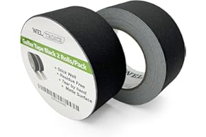Weltroice Gaffer Tape Black 2 Rolls, Heavy Duty Gaffing Tape, Matte Non-Reflective Pro Gаff Tape, Multipurpose, Hand Tear, Residue Free Cloth Tape for Cable, Stage, Photography 2 Inch x 30 Yards * 2