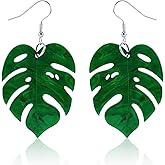 Monstera Earrings, 2.56x1.38in Acrylic Palm Leaf Plant Earrings for Women Monstera Leaf Drop Dangle Women Tropical Jewelry Ideal Birthday(Green)