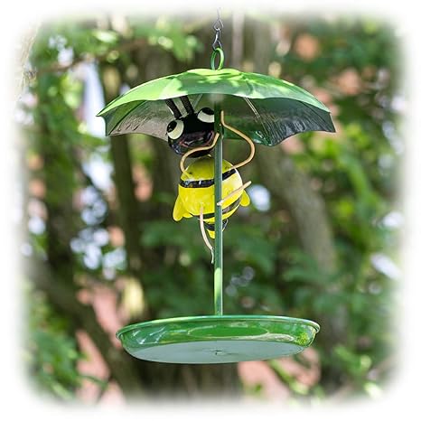 Prodbuy Metal Hanging Bumble Bee Under Umbrella Bird Feeder
