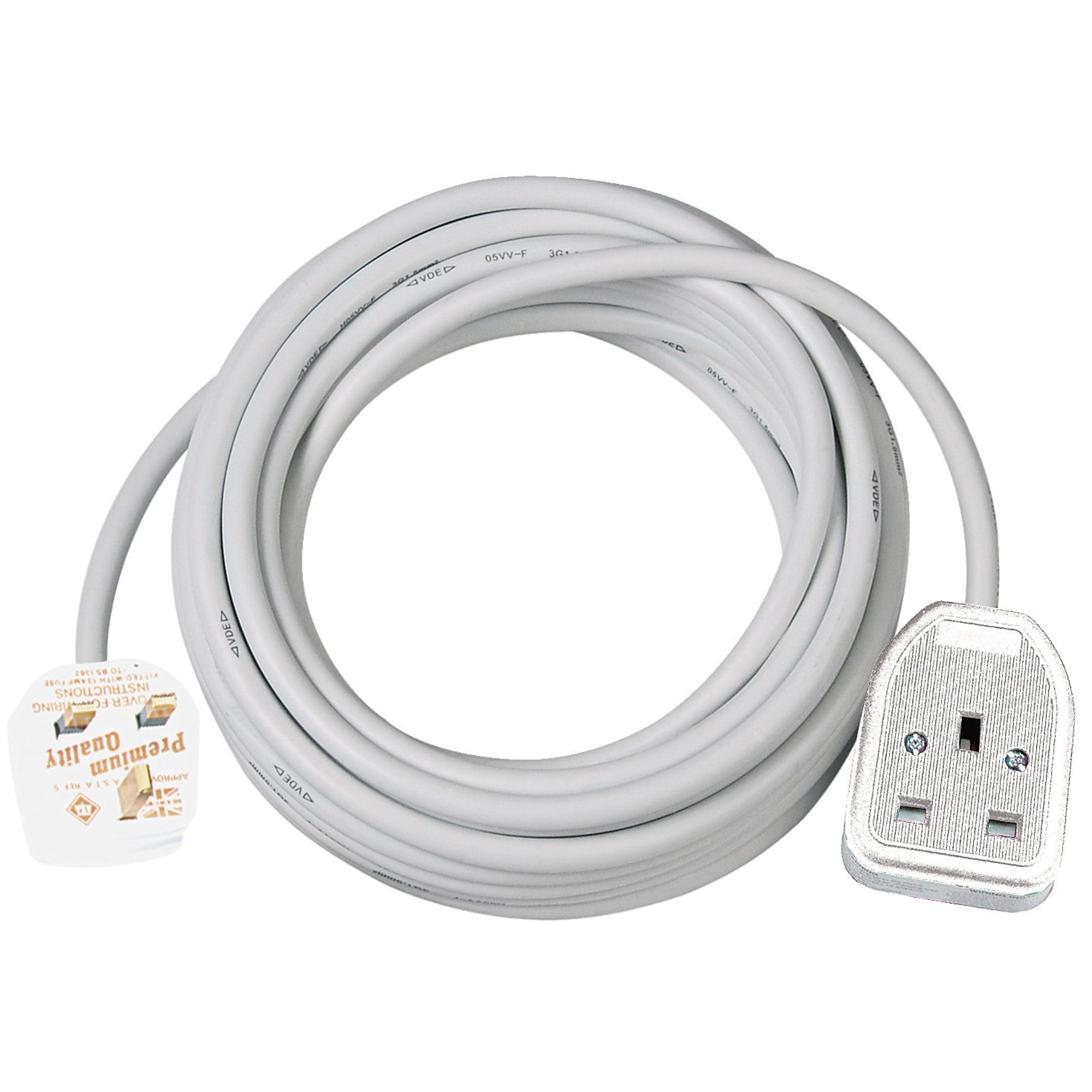 Brennenstuhl Extension Cable for Home and Office (5m Cable for Indoor use, with Socket 13 A BS) White