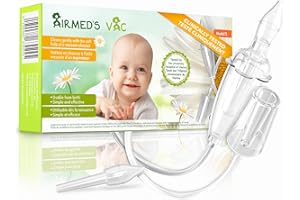 Airmed's Vac Nasal Aspirator Baby. CLINICALLY TESTED, SAFE and GENTLE. Baby nose sucker with 2 suction heads and cleaning bru
