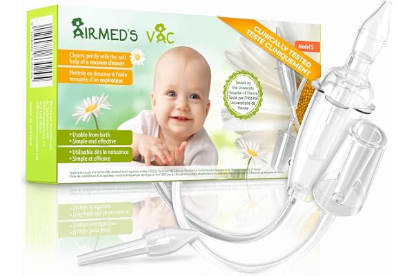 Airmed's Vac Nasal Aspirator Baby. Clinically tested, safe and gentle | The proven original. Clear nose in 3 seconds. With 2
