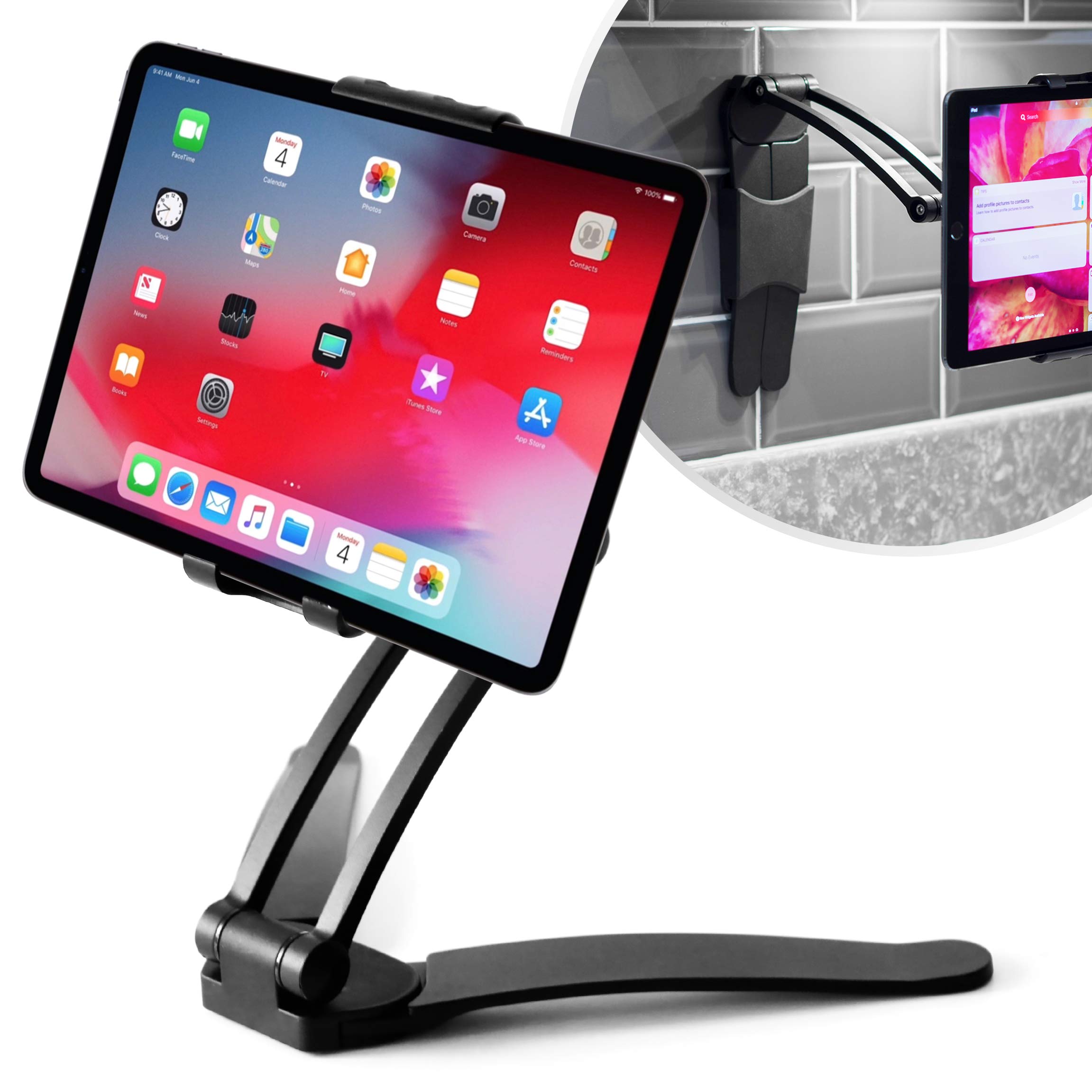 Desire2 Tablet Mount Stand 2 in 1, Ideal Holder for Kitchen Wall and Counter Top, Compatible with iPad, Tablet 7 to 10 Inch, iPhone 14, 15,16,17, Pro Max, 12 Mini, Samsung, Huawei and All Smartphones