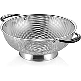 Tiawudi 18/8 Stainless Steel Colander, Easy Grip Micro-Perforated 5-Quart Colander, Strainer with Riveted and Heat Resistant 