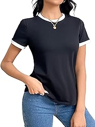Remidoo Womens Crew Neck Tops Contrast Binding