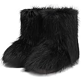 Wnshonzy Fur Boots for Women Snow Furry Fluffy Platform Flat Ankle Mini Boot Winter Round Toe Y2k Comfortable Mid-Calf Short Outdoor 2025
