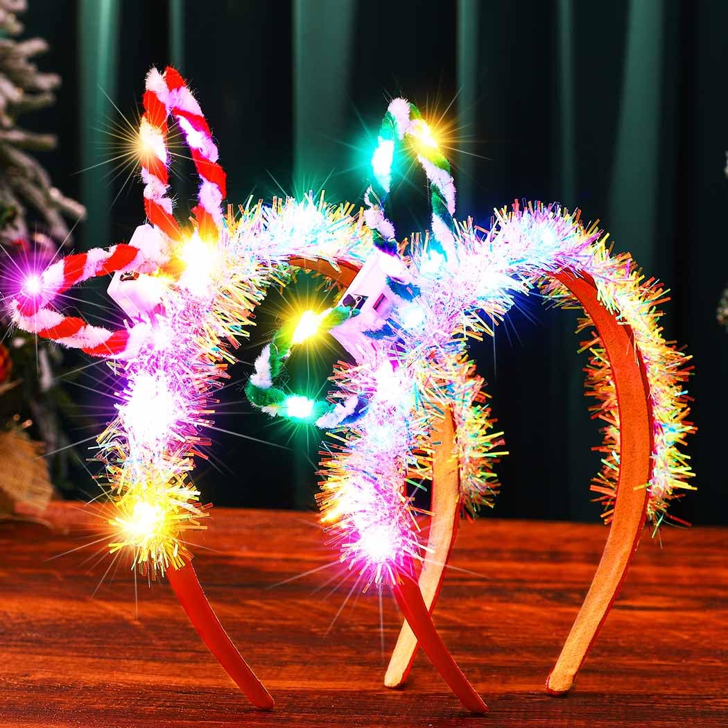 Reaky Light Up Christmas Headband Led Red Bow Hairband Xmas Headbands Christmas Hair Accessories for Women