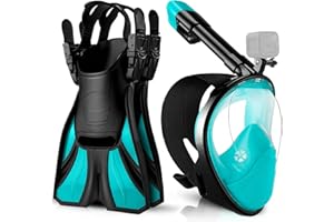 Odoland Snorkeling Packages Set, Full Face Snorkel Mask with Adjustable Swim Fins and Lightweight Backpack, Anti-Fog Anti-Lea