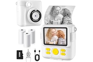 BESTOONE Instant Print Camera for Kids with 3 Rolls of Printer Paper, 1080P Toddler Digital Camera Toys for Age 3-12 with 32GB SD Card, Christmas & Birthday Gifts for 3 4 5 6 7 8 Year Old Girls & Boys (White)