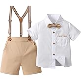 Boarnseorl Baby Boys Gentleman Outfits Shorts Sets,Infant Shirt + Shorts + Bow Tie + Suspenders