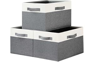 TxvzgHome Large Storage Baskets for Shelves 3 Pack | 15x11x9.6in Fabric Storage Bin with 3 Handles | Collapsible Closet Stora