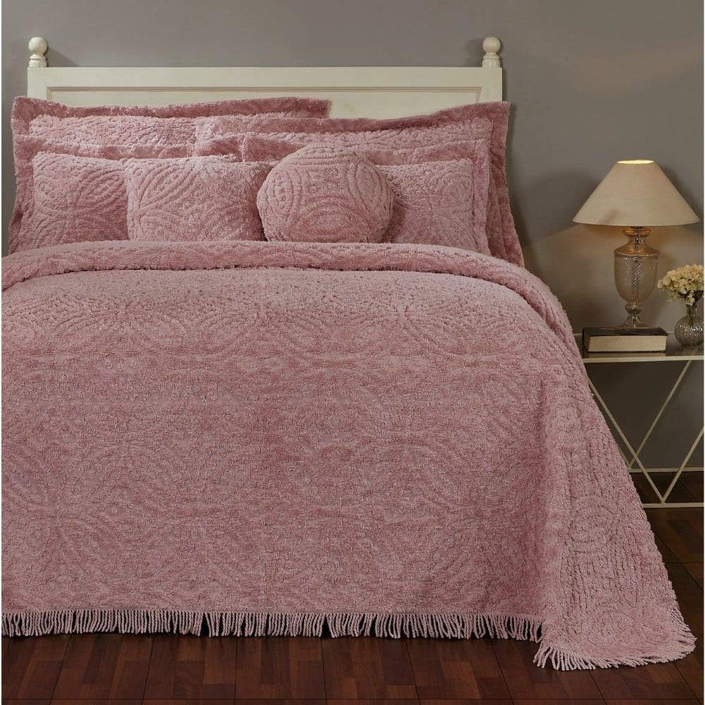 Nubby Sugar Pink Elongated Pops Vintage Chenille Bedspread Quilt Fabric