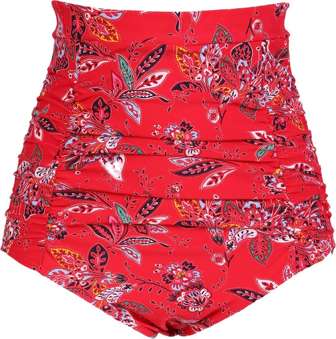 Photo 1 of COCOPEAR Women's Ruched High Waisted Bikini Bottom Retro Vintage Swim Short Tankinis Floral 45 XL