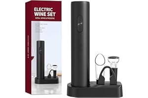 Premium Electric Wine Opener Set 5 in 1 - Rechargeable Base, Automatic Wine Bottle Opener with Foil Cutter, Vacuum Stoppers, 