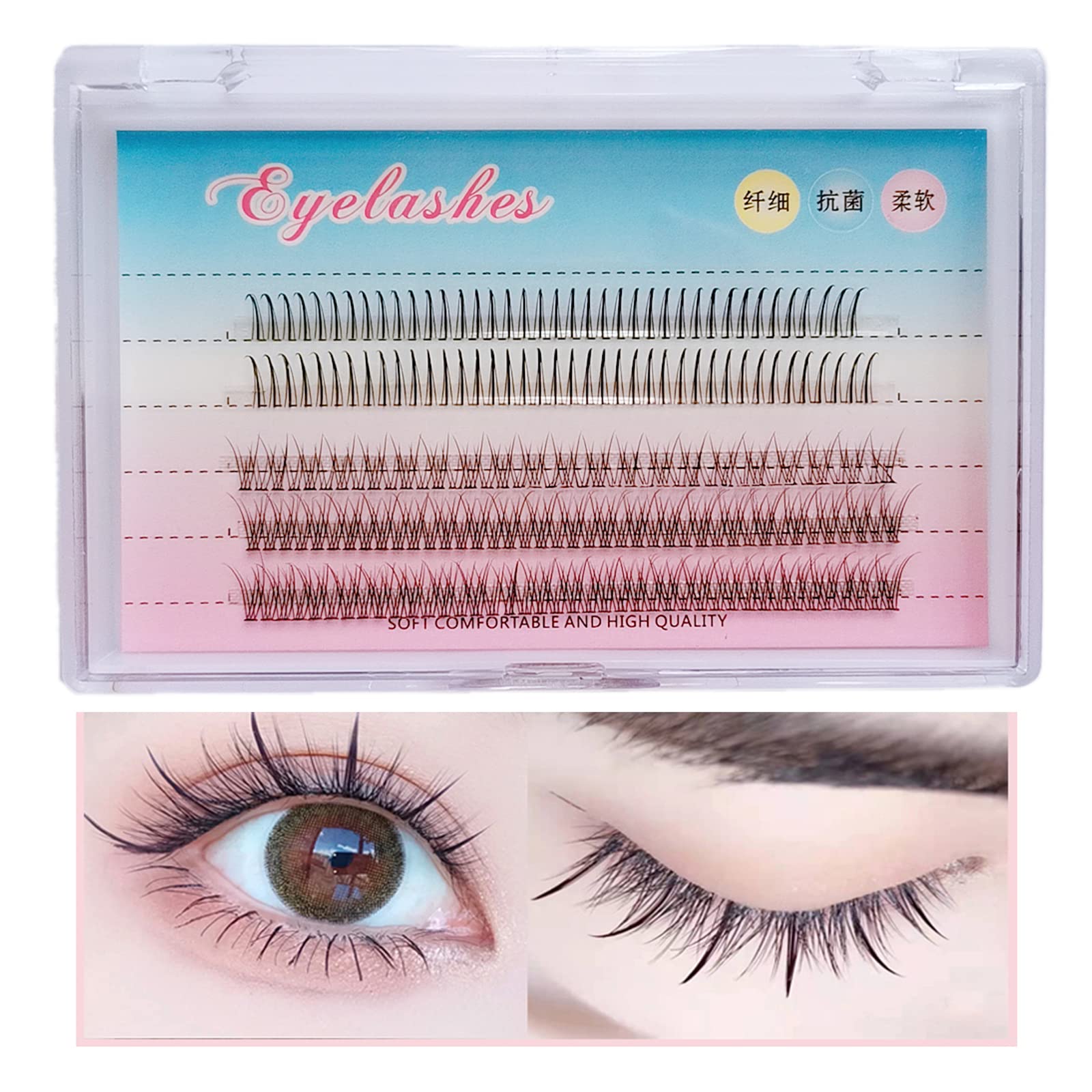Natural False Eyelashes Wispy Individual Lashes, 3D-C-9-10-11mm Cluster Lashes Pack for DIY Premade Fans Eyelash(Fishtail)