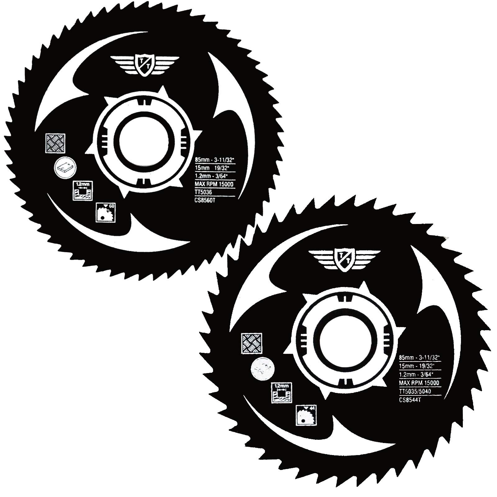 2 x TopsTools CSK8544T_60T 85mm 44T 60T HSS 15mm Bore Saw Blades