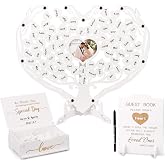Dezhier Heart Wedding Guest Book Alternative, White Rustic Wooden Wedding Souvenirs with Heart Picture Frame, Heart Guest Book Drop Box, Personalized Decor Party Birthday
