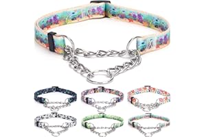 Bbmmayy Martingale Collar, Training Dog Collar, Stainless Steel Chain Pet Collar for No Pull Dog Walking Flowers Design Large Medium Small Dogs (L, Ocean)