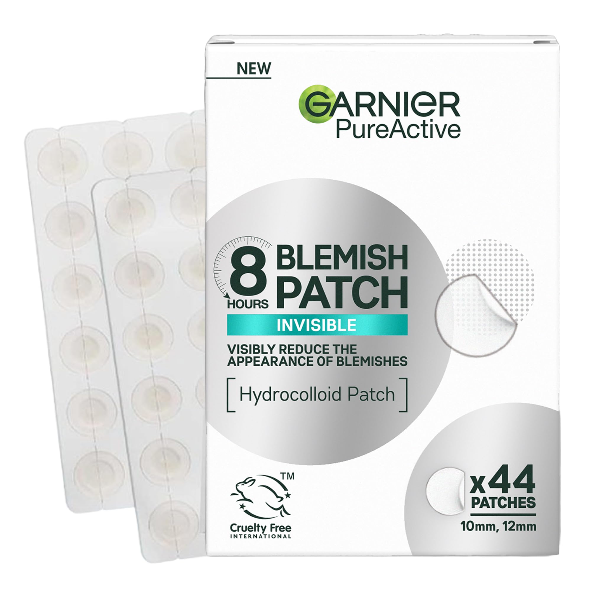 Garnier Blemish Patches, Hydrocolloid patches to reduce the appearance of spots in 8 hours, Ultra-thin & Invisible on all skin tones, Suitable For All Skin Types, Vegan Formula, 44 Patches