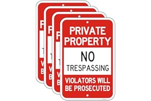 Doninex Large (4 Pack) Private Property No Trespassing Sign, 12x18 Inches Metal Heavy Duty Reflective Aluminum, Violators Will Be Prosecuted, Outdoor Weatherproof, Easy to Install