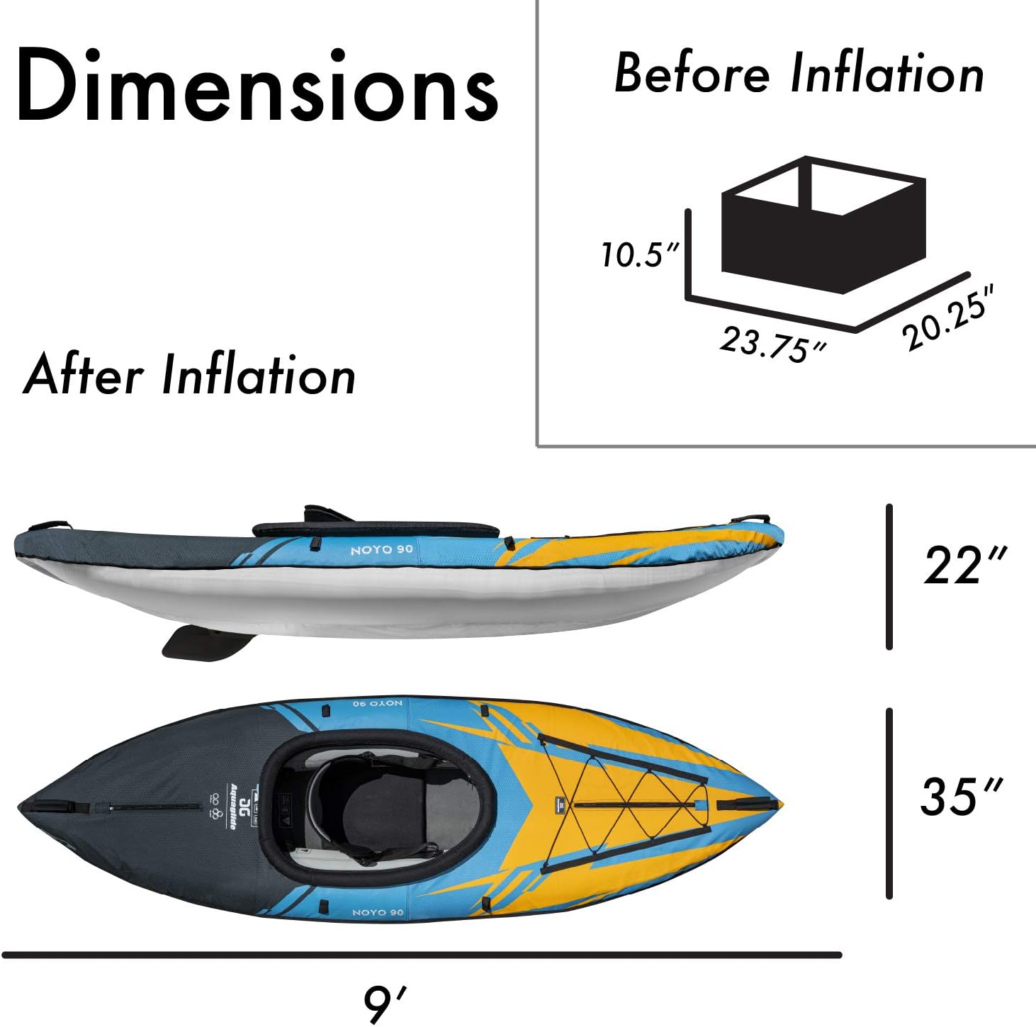 1 Person Touring Kayak with Cover AQUAGLIDE Noyo 90 Inflatable Kayak